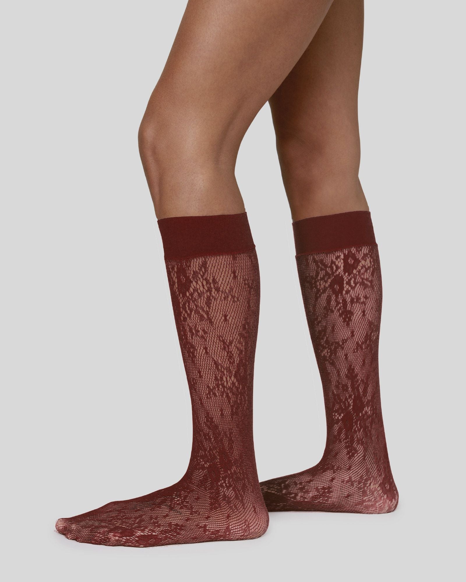 Swedish Stockings Rosa Lace Knee Highs in Mid Grey main image 1