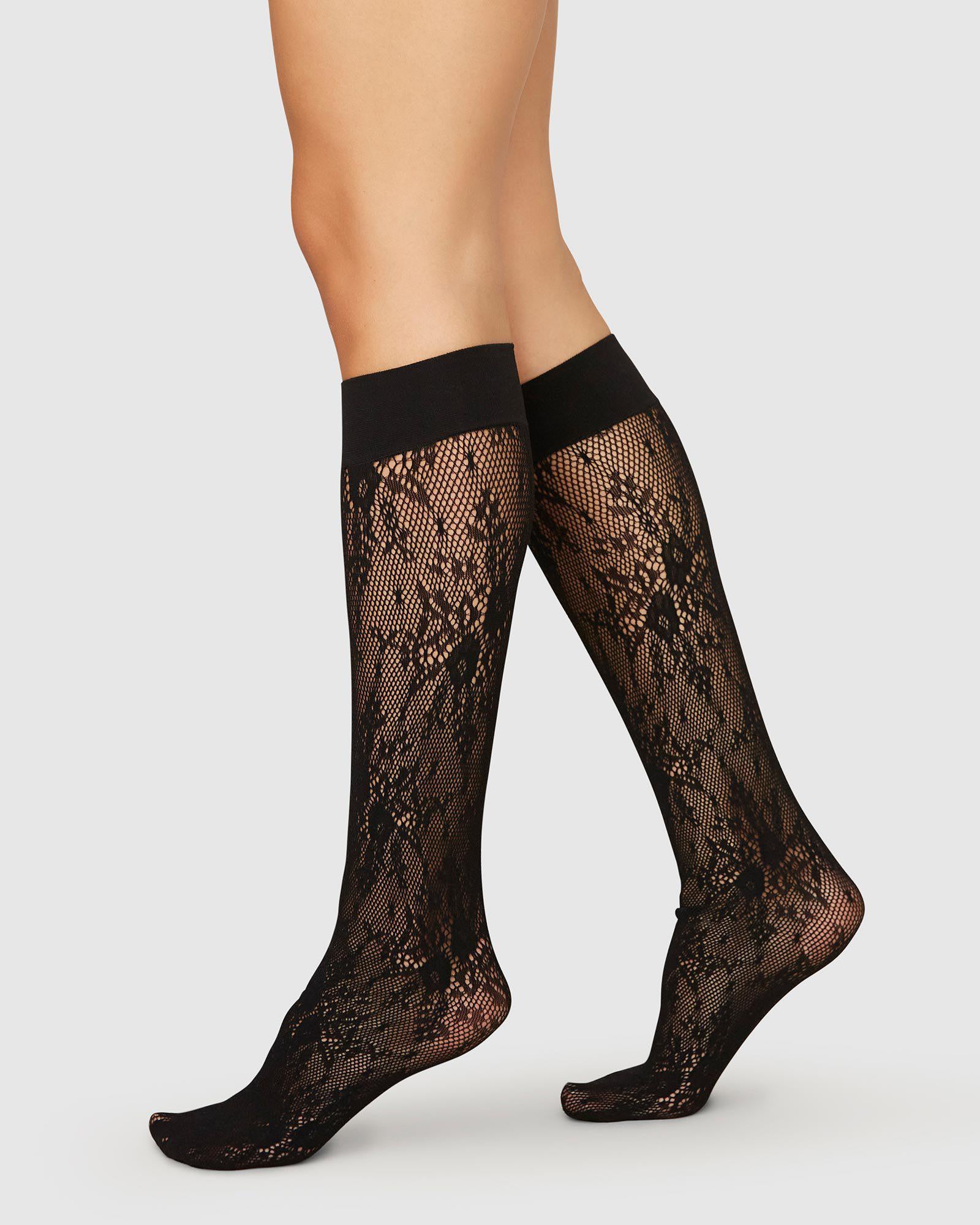 Rosa Lace Knee-Highs Black | Buy now - Swedish Stockings