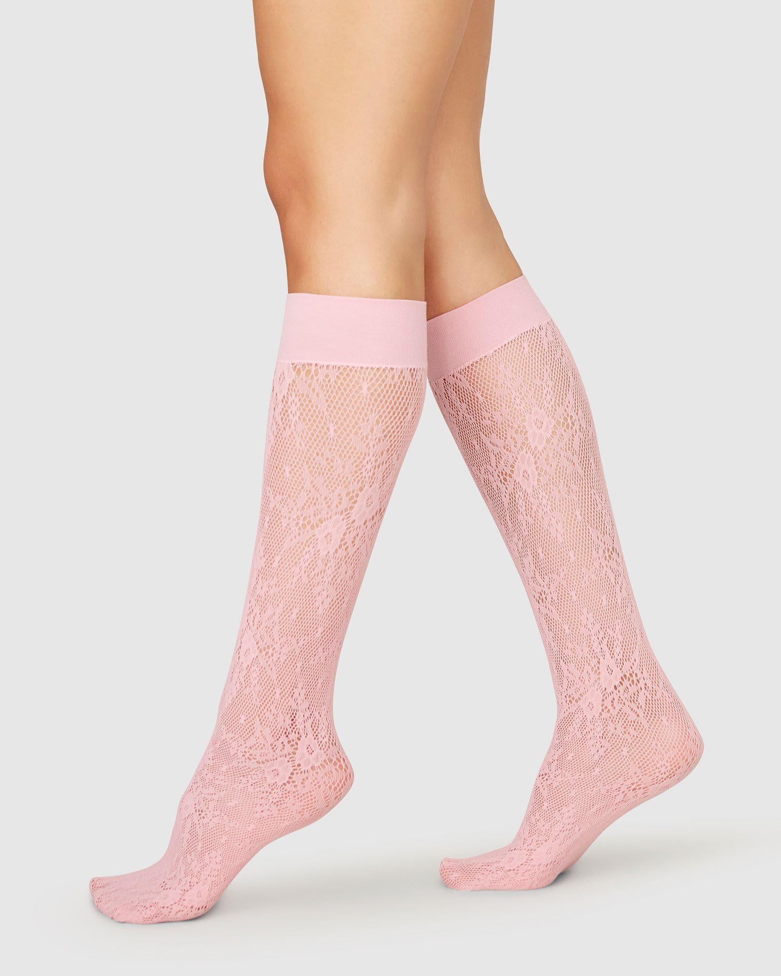 Rosa Lace Knee-Highs Dusty Pink | Buy now - Swedish Stockings