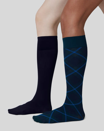 2-pack Franka Check & Solid Knee Highs - Dark Brown