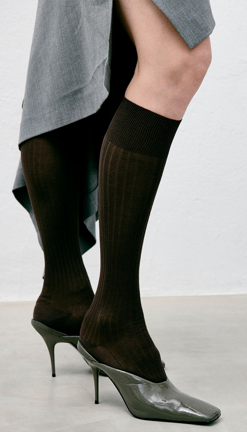 hero mobile loelle ribbed knee highs dark brown swedish stockings_2