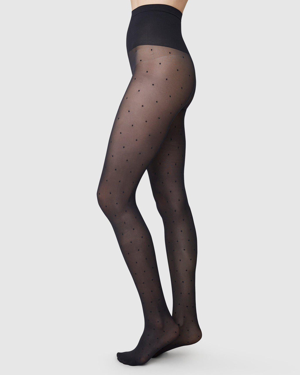 Style 110 warm tights in black with grey dots