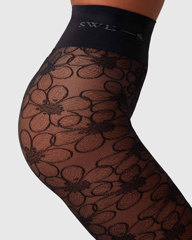 Mialoley Women's Stockings, Love Printing, Hollow Mesh Design, High  Elasticity, Slimming Black Tights 