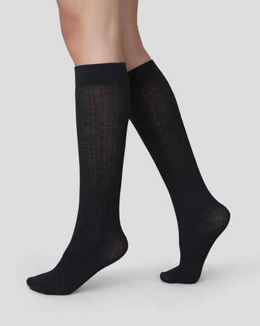 Freja Organic Wool Knee-Highs Black | Shop now - Swedish Stockings