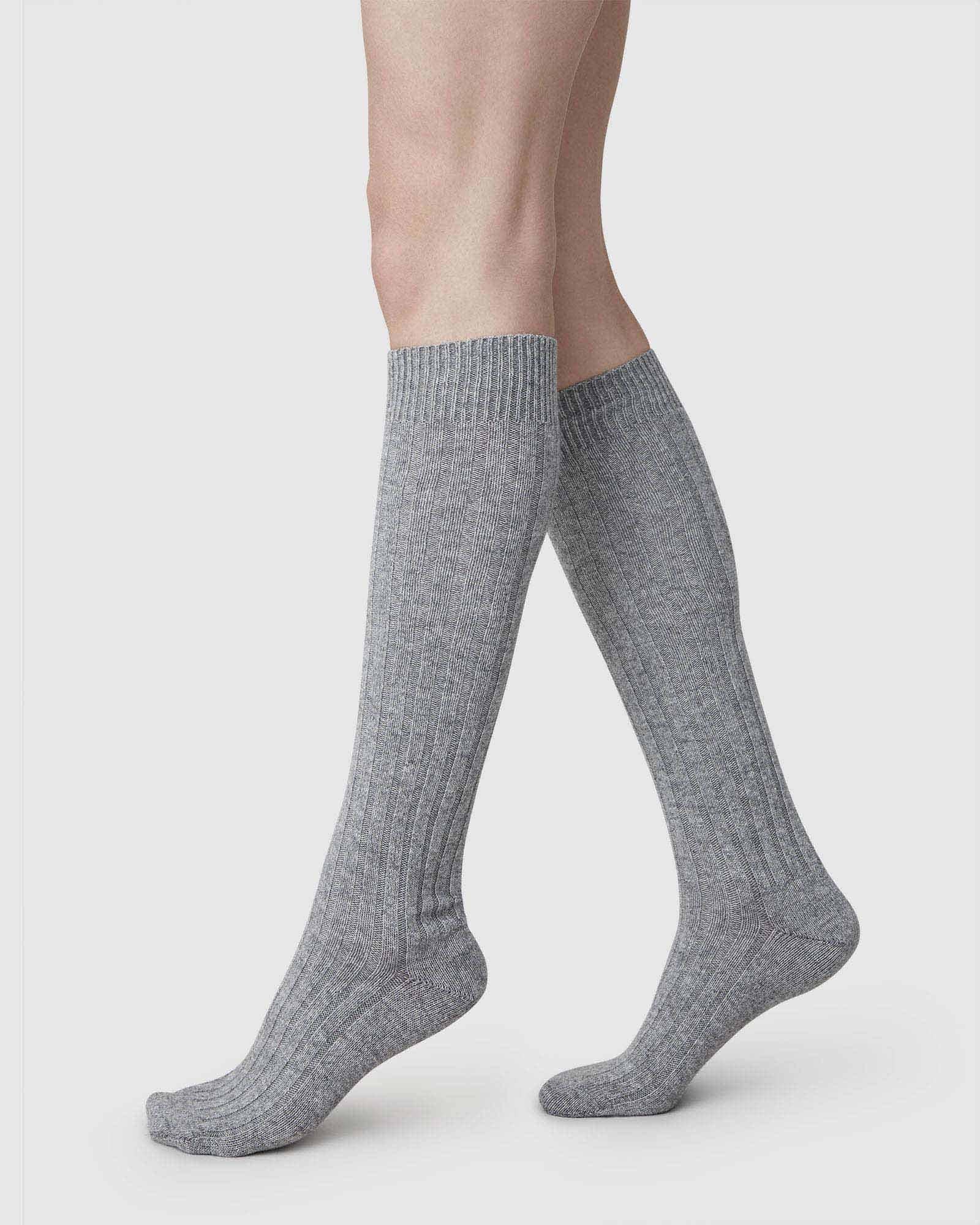 Bodil Chunky Knee-highs Grey | Buy now - Swedish Stockings